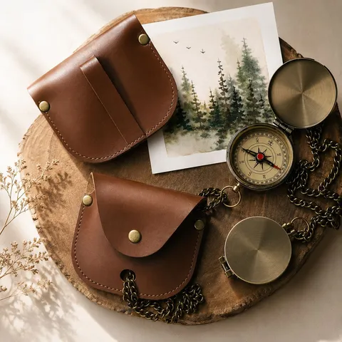 Vintage PU-Leder Kompasstasche Gürtelschlaufe Schutzhülle Taschenuhren-Aufbewahrungstasche Für Camping Wandern Outdoor-Abenteuer