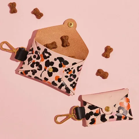 Tragbare PU Leder Haustier Leckerlibeutel Mini Umschlag Hundefutter Tasche Mit Schlüsselanhänger Metallverschluss Für Outdoor Training