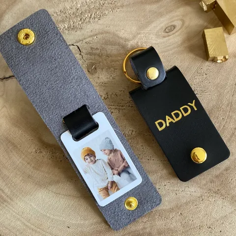 PU Leather Photo Keychain Sublimation Blank Keyring For Father's Day Gift Foldable Picture Frame Key Chain Accessory