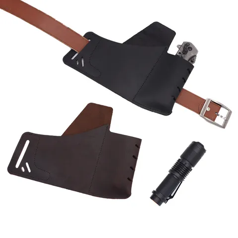 Funda de Herramienta Táctica EDC de Cuero Genuino Bolsa Multifunción con Pasador de Cinturón Bolsillo Almacenamiento Linterna Cuchillo Riñonera para Camping al Aire Libre