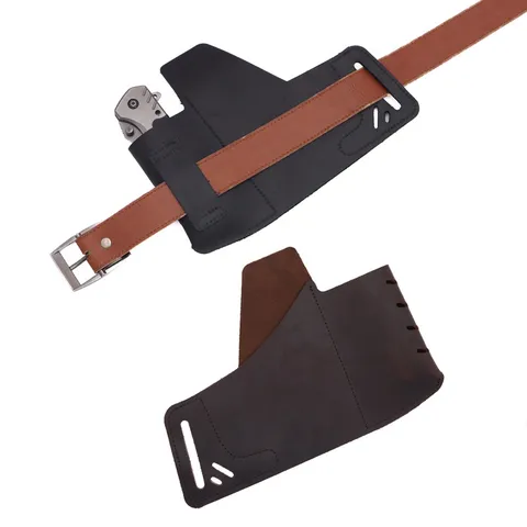 Funda de Herramienta Táctica EDC de Cuero Genuino Bolsa Multifunción con Pasador de Cinturón Bolsillo Almacenamiento Linterna Cuchillo Riñonera para Camping al Aire Libre