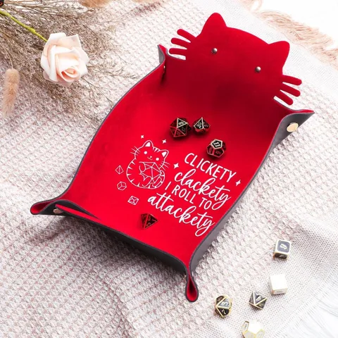 Folding PU Leather Cat Shaped Dice Tray Portable Desktop Storage Organizer With Metal Snaps For Dice Games Desktop Items