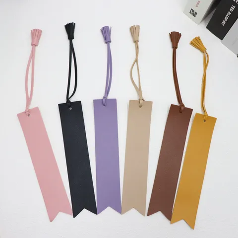 Handmade PU Leather Tassel Bookmarks For Students Office School Minimalist Solid Color Page Marker Book Clips Stationery Gift