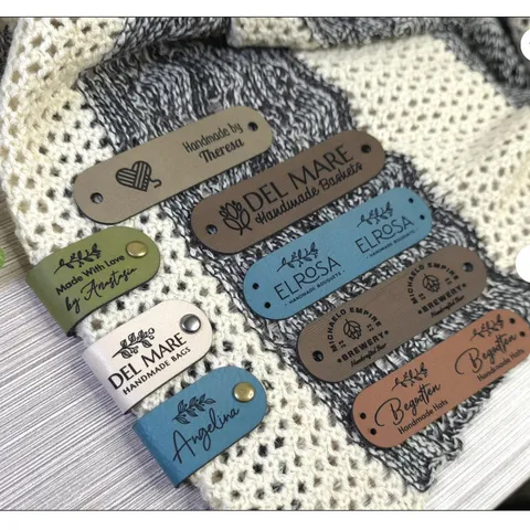 Handmade PU Leather Labels For Knitting Crochet DIY Personalized Leather Tags With Rivets For Clothing Bags Hats Crafts