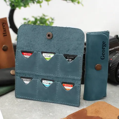 Retro PU-leer SD-kaart Opbergtas 6 Sleuven Geheugenkaart Portemonnee Case Voor Camera Geheugenkaarten Gitaarplektrums Accessoires