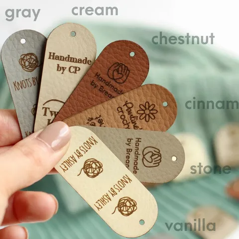Handmade PU Leather Labels For Knitting Crochet DIY Personalized Leather Tags With Rivets For Clothing Bags Hats Crafts