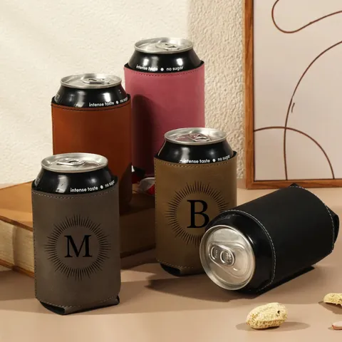 Custodia Protettiva Antiscivolo in Pelle PU Porta Bottiglie di Birra Refrigeratore per Lattine di Soda Cola Minimalista Moderna