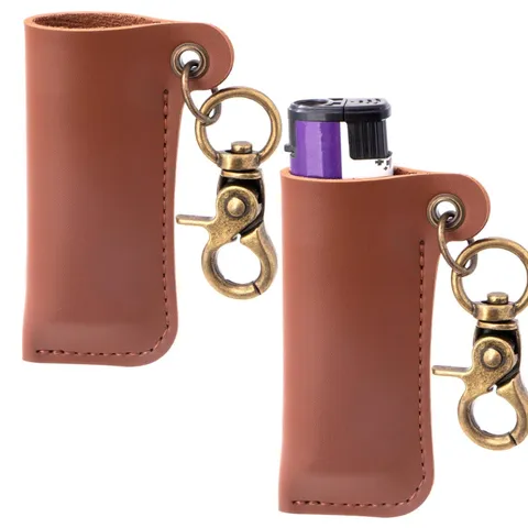 Vintage PU Leder Feuerzeughülle Mit Metallhaken Taille Hängen Einfarbig Feuerzeughalter Schlüsselanhänger Täglich Geschenk