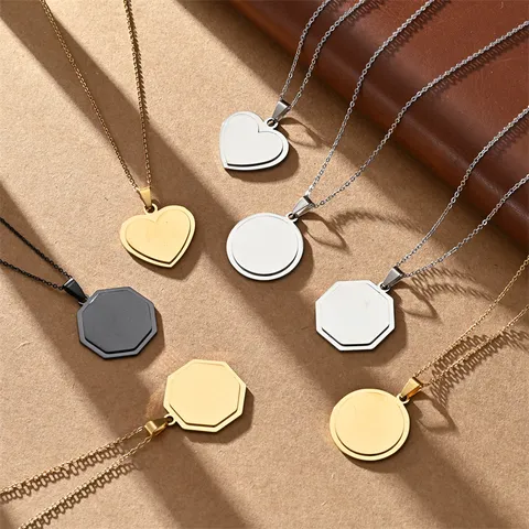 Minimalist Stainless Steel Pendant Necklace Smooth Geometric Heart Round Hexagon Pendant Jewelry For Couple Gift Unisex Necklaces