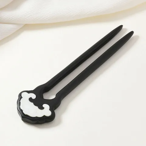 Neo-Chinese Retro Ebon Wood Hair Stick Ruyi Auspicious Cloud Inlaid Acrylic Hair Pin For Cheongsam Hanfu Women Hair Accessories