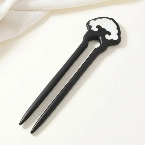 Neo-Chinese Retro Ebon Wood Hair Stick Ruyi Auspicious Cloud Inlaid Acrylic Hair Pin For Cheongsam Hanfu Women Hair Accessories