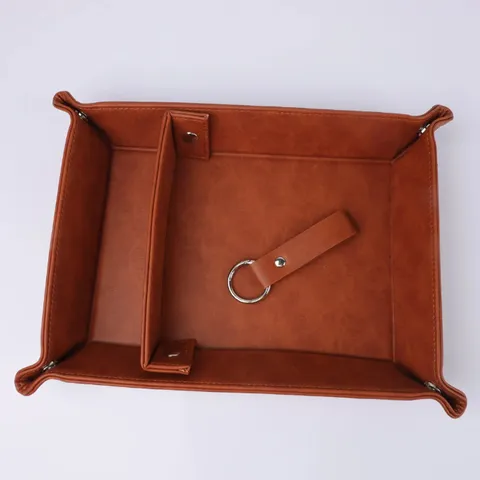 Modern Minimalist PU Leather Desktop Storage Valet Tray Foldable Compartment Key Organizer Box For Hallway Table Home Office