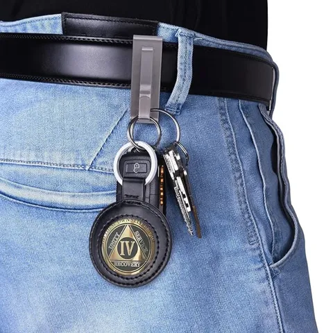 Modernes PU Leder Münztasche Schlüsselanhänger Gedenkmedaille Schutzhülle Transparentes Fenster Schlüsselring Halter Geldbörse Zubehör