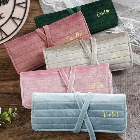 Eleganter Samt Schmuck Rollbeutel Einfarbig Große Kapazität Tragbarer Kosmetik Organizer Reise Schmuckrolle Für Damen