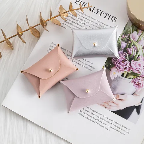 Minimalistisch PU Leder Schmuck Aufbewahrungstasche Umschlag Metall Druckknopf Kleine Geschenktüten Für Halskette Ohrring Ring Organisation Tasche
