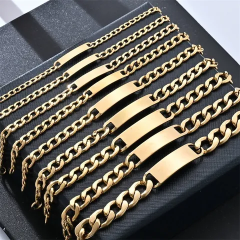 Fashion Stainless Steel Cuban Link ID Bracelet For Men Women Hip Hop Electroplated Metal Tag Curb Chain Wristband Jewelry Gift
