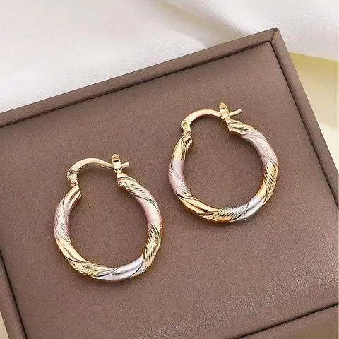 Vintage Zinklegering Geometrische Ronde Creolen Voor Dames Driekleurige Gedraaide In elkaar Grijpende Creolen Creatieve Dagelijkse Sieraden