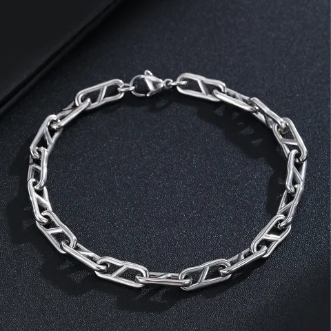 Bracciale a Catena Geometrica in Metallo Minimalista per Uomo Donna Unisex Catena ad Ancora Galvanizzata Gioielli da Mano di Lusso Accessori