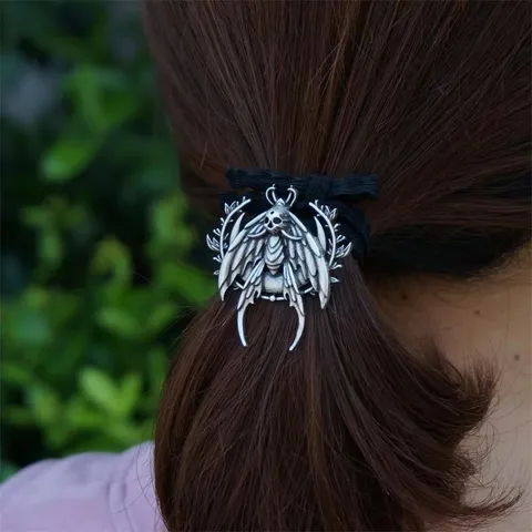 Élastique à Cheveux Gothique en Alliage Crâne Papillon de Nuit Vintage Électroplaqué Fixation Queue de Cheval pour Femmes Bijoux Halloween