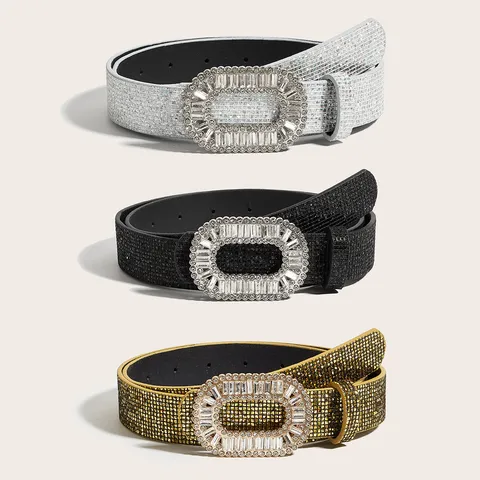 Ceinture Large Paillettes Vintage pour Femmes Boucle Strass Cristal de Luxe Cuir PU Robe Manteau Ceinture Accessoires de Mode