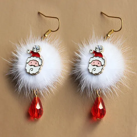 Christmas Santa Claus Snowman Reindeer Earrings Alloy Rhinestone Artificial Fur Drop Earrings Festive Xmas Jewelry Gift For Women