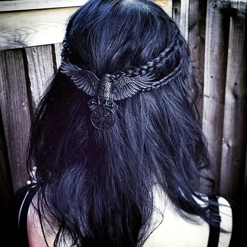 Vintage Viking Crow Hair Clip Gothic Black Raven Hairpin With Norse Compass Pendant Retro Mythology Totem Alloy Hair Jewelry For Women
