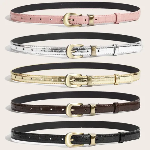 Women Crocodile Pattern PU Leather Belt Vintage Thin Waistband With Alloy Pin Buckle Decorative Belt For Jeans Pants Dress