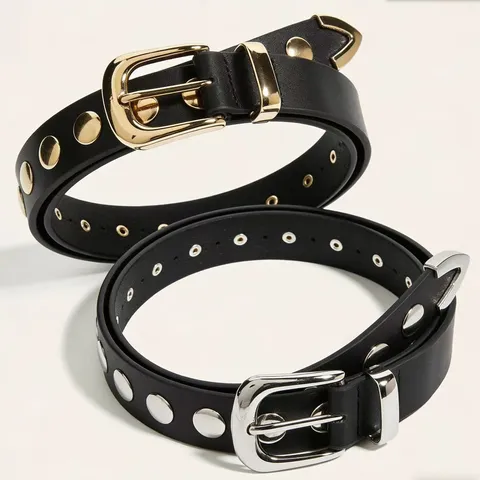 Cintura in Ecopelle con Borchie Stile Punk Heavy Metal Cinturino in Vita Decorativo per Jeans con Fibbia ad Ardiglione