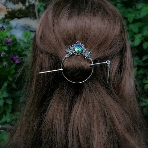 Viking Retro Mermaid Dragon Scale Hairpin Antique Alloy Celtic Knot Hair Clip With Stick For Women Vintage Hair Accessories