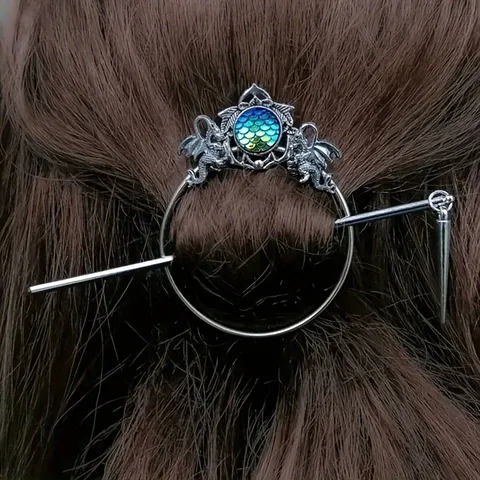Viking Retro Mermaid Dragon Scale Hairpin Antique Alloy Celtic Knot Hair Clip With Stick For Women Vintage Hair Accessories