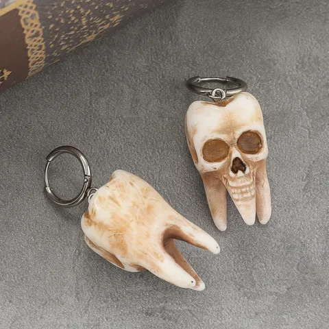 Gothic Skull Teeth Earrings Punk Horror Halloween Jewelry Resin Skull Pendant Necklace For Women Men Dark Style Accessories