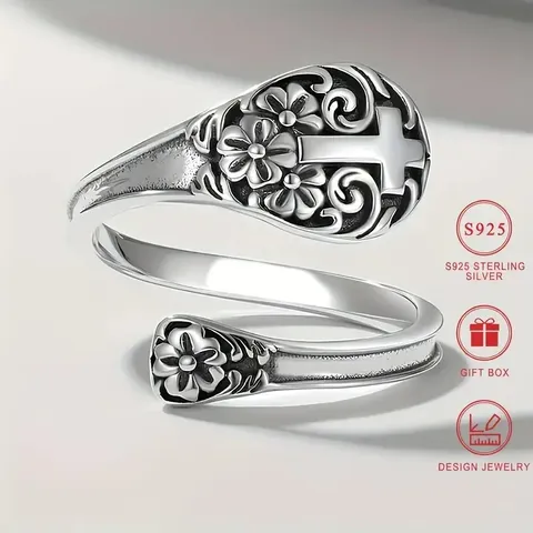 Vintage Verzilverd Legering Open Ring Voor Vrouwen Retro Bloemen Kruis Boom Zonnebloem Libel Vlinder Sieraden