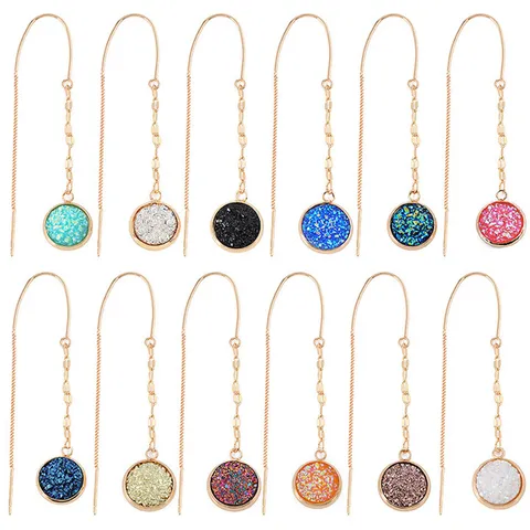 Vintage Round Rhinestone Alloy Long Tassel Threader Earrings For Women Retro Geometric Drop Earrings Fashion Jewelry Gift