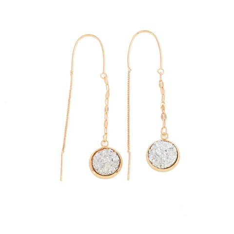 Vintage Round Rhinestone Alloy Long Tassel Threader Earrings For Women Retro Geometric Drop Earrings Fashion Jewelry Gift
