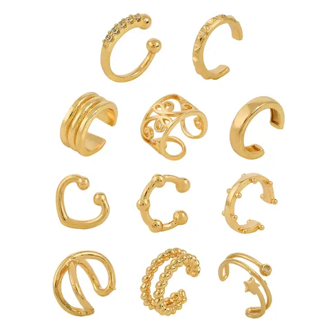 Women Alloy Geometric Ear Bone Clip No Piercing Minimalist Rhinestone Star Heart Ear Cuff Jewelry Gold Silver Earrings