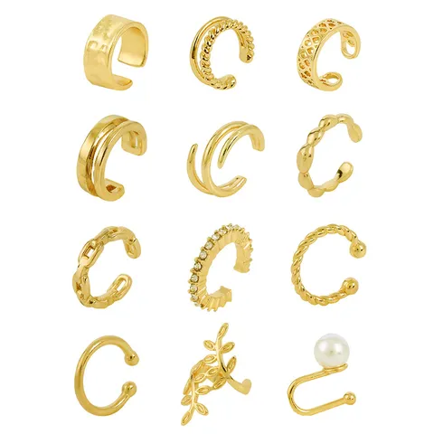 Minimalist Alloy U-Shaped Ear Cuffs For Non-Pierced Ears Geometric C-Shaped Hollow Artificial Pearl Rhinestone Leaf Ear Clips Trendy Women Jewelry