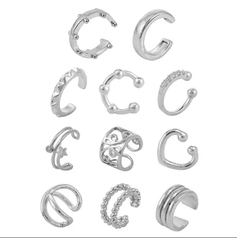 Women Alloy Geometric Ear Bone Clip No Piercing Minimalist Rhinestone Star Heart Ear Cuff Jewelry Gold Silver Earrings
