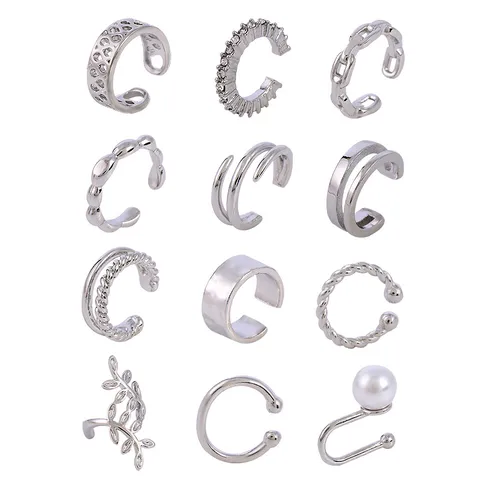 Minimalist Alloy U-Shaped Ear Cuffs For Non-Pierced Ears Geometric C-Shaped Hollow Artificial Pearl Rhinestone Leaf Ear Clips Trendy Women Jewelry