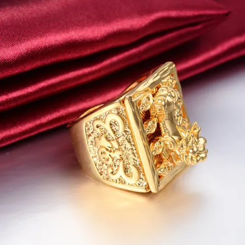 Vintage Gold Plated Copper Dragon Head Ring Domineering Gothic Cross Relief Pattern Open Adjustable Ring For Men Women Fashion Jewelry