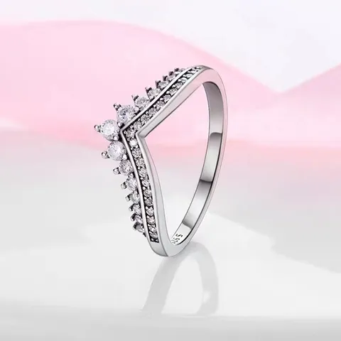 Fashion Zirconia Copper V Shape Heart Ring For Women Platinum Rose Gold Plated Geometric Princess Wish Finger Ring Small Design Jewelry
