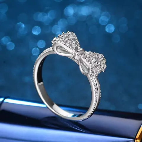 Fashion Copper Zirconia Three-Dimensional Bow Ring Elegant Sweet Princess Jewelry For Women Rose Gold Silver Plated Zirconia Finger Ring