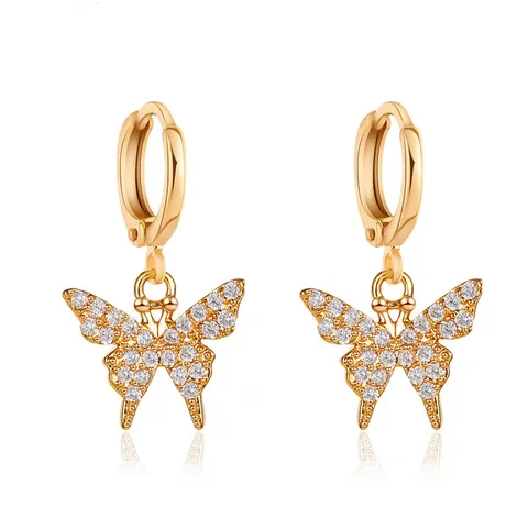 Korean Fashion Sweet Rhinestone Butterfly Huggie Hoop Earrings For Women Alloy Paved Crystal Dangle Earrings Jewelry Accessory