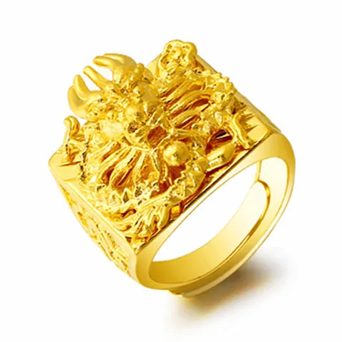 Vintage Gold Plated Copper Dragon Head Ring Domineering Gothic Cross Relief Pattern Open Adjustable Ring For Men Women Fashion Jewelry