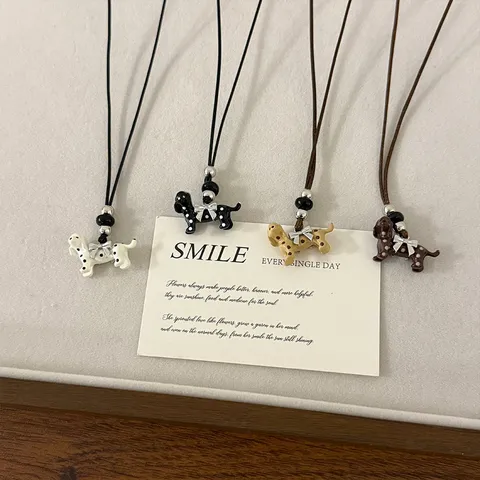 Korean Style Ins Spotted Puppy Necklace For Women Cute Dalmatian Dog Pendant Adjustable Sweater Chain Fashion Niche Jewelry