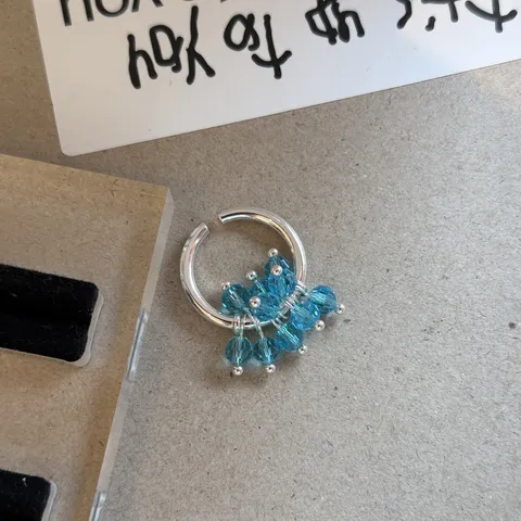 Vintage Blue Rhinestone Alloy Open Ring For Women Elegant Geometric Flower Adjustable Finger Ring Niche Design Aesthetic Jewelry Gift