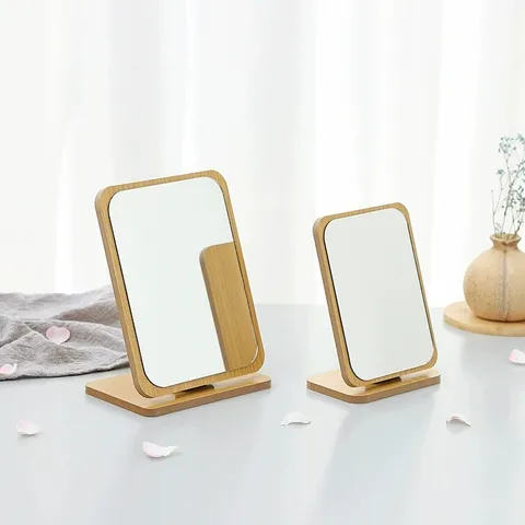 Houten Make-up Spiegel Desktop Draaibaar Draagbaar Tafel Make-up Spiegel Minimalistisch Opvouwbare Kleedspiegel Slaapzaal