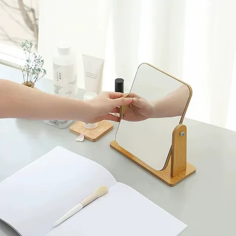 Houten Make-up Spiegel Desktop Draaibaar Draagbaar Tafel Make-up Spiegel Minimalistisch Opvouwbare Kleedspiegel Slaapzaal