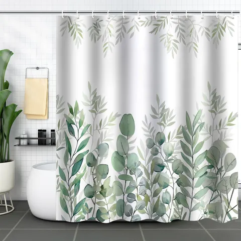 Polyester Waterdicht Douchegordijn 3D Digitale Print Botanisch Floraal Schimmelbestendig Badkamergordijnen Met Haken