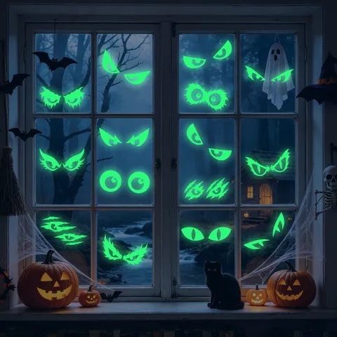Halloween Decoration Luminous Static Stickers Window Glass Decals Glow In The Dark Monster Eyes Fluorescent PVC Stickers For Festive Home Party Wall Decor