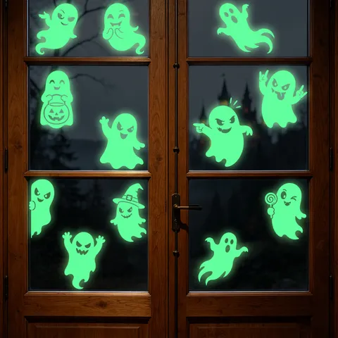 Halloween Luminous Static Window Stickers Fluorescent Ghost Haunted House Evil Eyes Pattern Party Wall Decals PVC Decoration